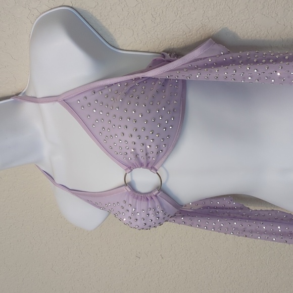 Women's lavender halter mesh rhinestone studded off shoulder bralette crop top - Picture 4 of 9